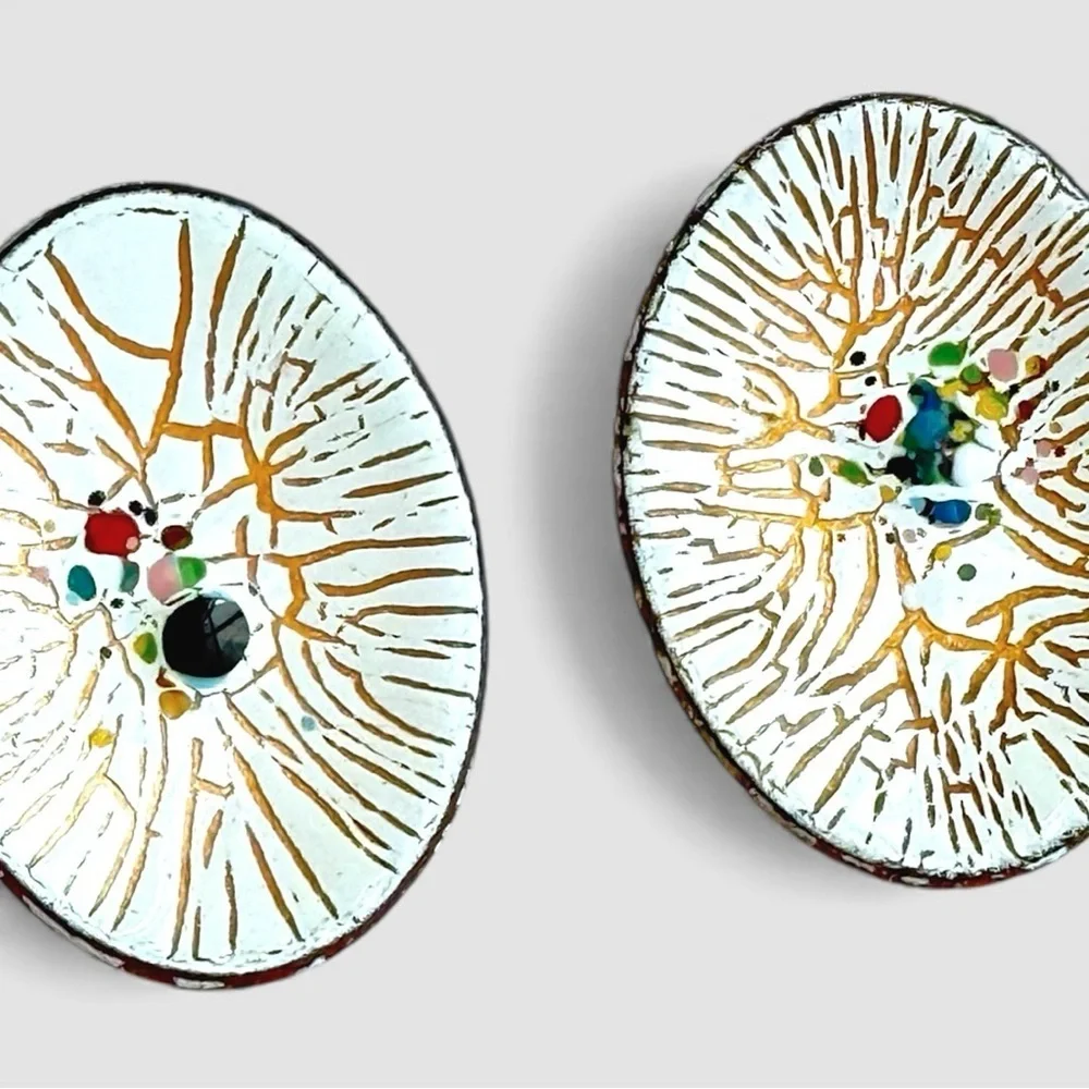 Rare Vintage Artisan Enamel Earrings – One-of-a-Kind Abstract Modernist Design